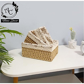 Mua ️️️ GIỎ MÂY  GIỎ CÓI VINTAGE CÓ VẢI LÓT  GIỎ ĐỰNG ĐỒ NHỎ GỌN  DECOR TRANG TRÍ NHÀ CỬA (GIỎ MÂY MỀM LÓT VẢI VINTAGE)