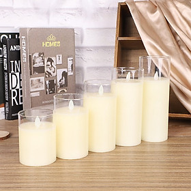 Mua Bộ 5 chiếc nến điện thủy tinh đường kính 5 cm cao 10-12-15-18-20 cm