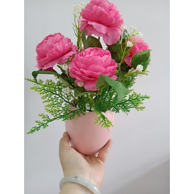 Hoa giả cao cấp - Chậu hoa mẫu đơn quý tộc / Hoa hồng (size to) loại 1 - Trang trí nhà cửa - Krishna - Sản phẩm bao gồm hoa và chậu / bình / lọ (màu sắc, kiểu dáng chậu / bình / lọ là ngẫu nhiên)