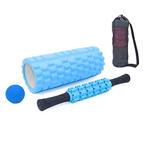 Bộ Dụng Cụ Tập Yoga Cao Cấp Gồm Con Lăn, Bóng Fascia Đơn, Gậy 6 Bánh Massage Cơ Bắp Toàn Thân - Hàng Chính Hãng