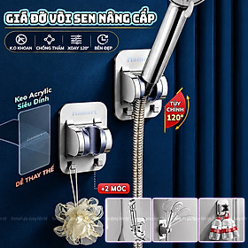 Giá Đỡ Vòi Hoa Sen Dán Tường Đế Góc Nghiêng 120º Móc Treo Vòi Xịt Nhà Tắm Siêu Dính Hamart - Giá Đỡ Vòi Sen Bạc-Crôm
