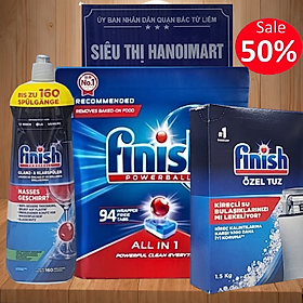 Combo Viên rửa bát Finish 68 viên+Muối Finish 1,5kg+bóng finish 800ml dùng cho máy rửa bát