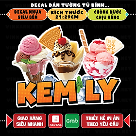 Decal Kem Ly trang trí quán nước tường, tủ kính bền đẹp chống nước cắt sẵn khổ A4 - Kem Ly