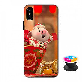 Ốp lưng nhựa dẻo dành cho iPhone XS in hình Heo Con Phát Lộc - Tặng Popsocket in logo iCase - Hàng Chính Hãng