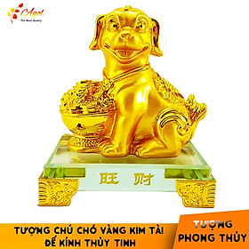 Tượng chú chó vàng đế kính thủy tinh cao cấp - Tượng Linh Khuyển Phú Quý - Hàng Nhập Khẩu