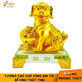 Mua Tượng chú chó vàng đế kính thủy tinh cao cấp - Tượng Linh Khuyển Phú Quý - Hàng Nhập Khẩu