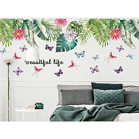 Decal dán tường lá nhiệt đới hoa 2 mảnh sk2025
