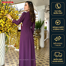 Áo Dài Dạ Hội Cổ Nữ Hoàng Tím Lá Cẩm Tay Dài Đính Đá Cao Cấp Hera Dress