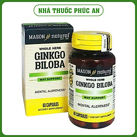 Viên uống bổ não hỗ trợ tăng tuần hoàn não trí nhớ Mason Natural Ginkgo Biloba Mỹ 60 viên