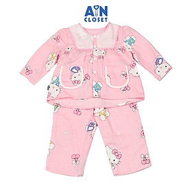 Bộ quần áo Dài bé gái họa tiết Mèo Kitty Hồng xô sợi tre - AICDBG4PEUMS - AIN Closet