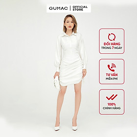 Đầm sơ mi nữ dáng ôm thiết kế rút sườn kết hợp tay dài phối măng sết GUMAC DB5125