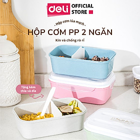 Hộp Cơm Trưa Văn Phòng Lúa Mạch Deli - 2 Ngăn Linh Hoạt Có Thể Sử Dụng Trong Lò Vi Sóng Chống Tràn An Toàn, Hộp Đựng Cơm Tặng Kèm Thìa Dĩa