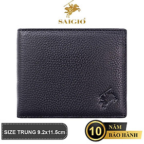 Bóp Nam Da Bò SMALL PEBBLE Mềm Mại - Bền Bỉ, Size Trung, Chống Xước - Chống Nhăn Tốt, Thiết Kế Cổ Điển, Dáng Ngang - Gập 2, Đựng Tiền và Thẻ ATM Tiện Dụng - Hàng Chính Hãng SAIGIO