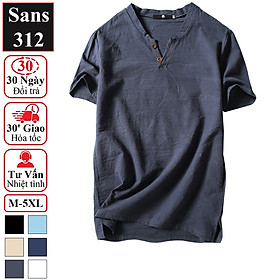 Áo thun nam đũi Sans312 chất cotton mát cộc tay cài nút cổ v trơn đẹp xịn mềm mịn big size 5XL 4XL 3XL 2XL XL L M