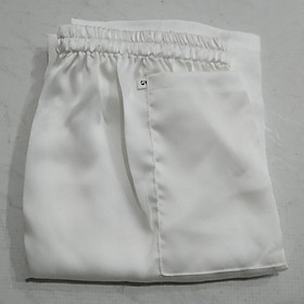 (BÀ BA GẤM cổ tròn QUẦN VÀ ÁO BÁN RIÊNG) Trang phục truyền thống, Bộ quần áo Phật tử, đồ lam đi chùa mẫu nữ vải gấm - Quần trắng (Ko áo)