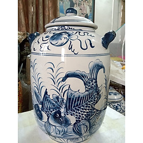 Mua Hũ đựng gạo gốm sứ Bát Tràng vẽ cá chép loại 15L