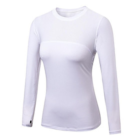 Áo tập thể dục dành cho nữ, tay dài, cổ tròn, thích hợp để chạy bộ, tập gym, yoga-Màu trắng-Size N