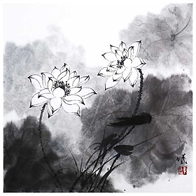 Tooarts Lotus in Breeze Chinese Painting Wall Art Artist Hand-Painted Chinese Brush Painting Traditional Decoration Home