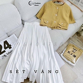 Sét áo croptop nút bọc + Chân váy dài dập ly đi chơi siêu sang trọng CSB103 Thời Trang