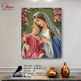 Tranh tô màu theo số sơn dầu số hóa TN0816 Tranh Đức mẹ Maria và Chúa hài đồng Paint by numbers kit