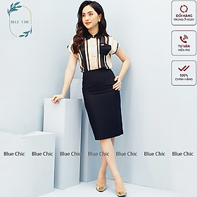 Chân váy Blue Chic bút chì lưng cạp cao có lớp lót đồ công sở ôm body xẻ sau dáng dài màu đen