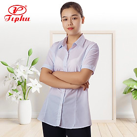 Áo trắng nữ sinh tay ngắn, sơ mi công sở, tay cách điệu nhẹ nhàng, vải KT Silk mềm mại, bigsize đến 80kg