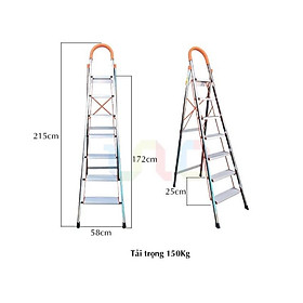 Mua Thang nhôm ghế tay vịn khung inox loại 6 7 bậc chiều cao 1 5m đến 1 7m