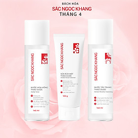 Combo 3 món Sắc Ngọc Khang [ Tẩy trang 145ml+ Nước hoa hồng 145ml + Sữa rửa mặt 100g] giúp làm sạch sâu bụi bẩn, dầu thừa, bã nhờn, ngừa mụn và tăng thẩm thấu dưỡng chất