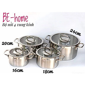 Hình ảnh Bộ nồi BEHOME 4 chiếc - Vung kính