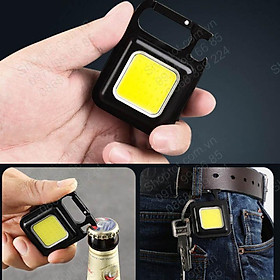 Đèn led mini siêu sáng kiêm móc khóa, mở nắp chai đa năng, dùng pin sạc gắn bên trong
