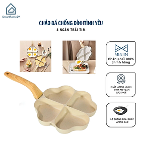 Mua Chảo đá tình yêu chia 4 ngăn chống dính -chảo đá chiên trứng cán gỗ dùng cho bếp từ ga hồng ngoại - HÀNG CHÍNH HÃNG MINIIN