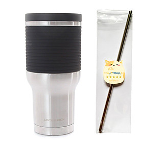 Ly giữ nhiệt Lock&Lock Cylinder Tumbler - Hàng chính hãng, chất liệu thép không gỉ, cấu tạo 3 lớp giữ nhiệt vượt trội, nắp bình dạng nhấn Kèm ống hút Inox 304