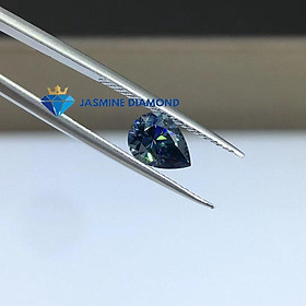 Hình ảnh Kim cương nhân tạo Mỹ Moissanite giác cắt Pear màu xanh dương