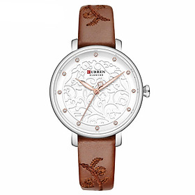 Đồng hồ đeo tay nữ thạch anh CURREN 9046 Chạm khắc hoa với PU giả da - Màu nâu - Dây da-Màu nâu-Size Dây da