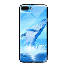 Ốp kính cường lực cho iPhone 8 Plus mẫu cá voi xanh 1 - Hàng chính hãng