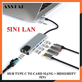 Mua Hub Type C  Hub USB 3.0 5in1  Cổng Chuyển Đổi Type C To HDMI/HDTV  USB 3.0  RJ45  PD  Type C dành cho Mac book  Laptop  PC - Hàng Chính Hãng