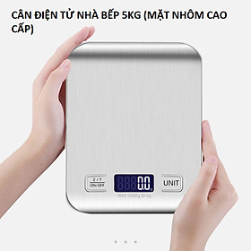 Mua Cân Điện Tử Nhà Bếp 5Kg Màn Hình LCD Mặt Nhôm Cao Cấp Tặng Kèm Pin