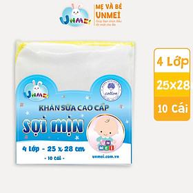 Khăn Sữa Unmei Xuất Nhật Sợi Mịn 100% Cotton, Dày 4 Lớp Dành Cho Bé Từ Sơ Sinh (Kích Thước 25x28cm)