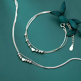 Lắc Tay Bạc S925 Dây Kép Hình Trái Tim Bi Nhỏ, Lắc Tay Nữ Bạc S925 Trái Tim - L2486 - Bảo Ngọc Jewelry