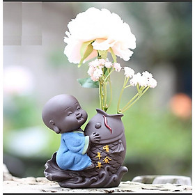 Tượng trồng cây chú tiểu cưỡi cá- Tượng trang trí để bàn