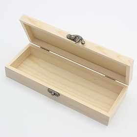 Hình ảnh Natural Wooden Box with Hinged Lid Front Clasp Keepsake Box Plain Wood Box