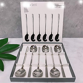 Bộ Thìa Dĩa inox 6 Cái Cán Dài Cao Cấp Của Đức Chống Han - Set 6 thìa cà phê