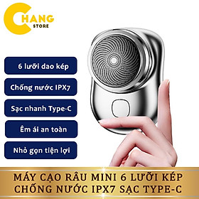 Máy Cạo Râu Mini 6 Lưỡi Kép Tự Mài, Dao Cạo Râu Điện Chống Nước IPX7 Nhỏ Gọn Bỏ Túi Sạc Type C