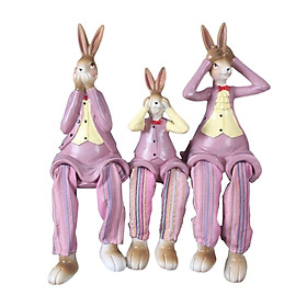 3Pcs Bunny Figurines Resin Sculpture Hanging Feet for Living Room Decoration