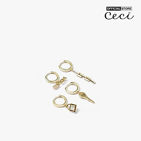 CECI - Set 2 cặp khuyên tai khoen tròn dáng thả cá tính CC1-05000037