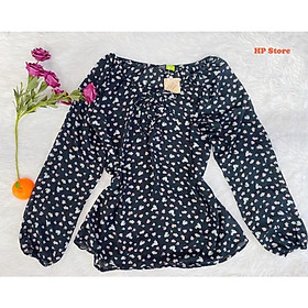 Áo Nữ Hoa Đen Vải Voan Mềm Thiết Kế Công Sở