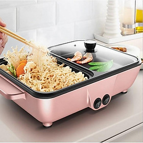 Mua Nồi lẩu nướng 2 in 1  bếp lẩu nướng 2 ngăn đa năng mini Hàn Quốc