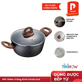 Nồi Nhôm Chống Dính Lock&Lock Baum Marble 2 Tay Cầm, Nắp Thủy Tinh LBU1242 (24cm)