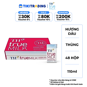 Thùng 48 hộp sữa tươi tiệt trùng TH True Milk hương dâu tự nhiên 110ml