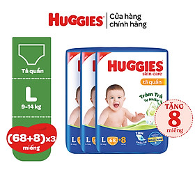 Thùng 3 gói Tã/bỉm quần HUGGIES SKINCARE gói M76+8/L68/XL60/XXL54 (M56/L48/XL40/XXL36+8)